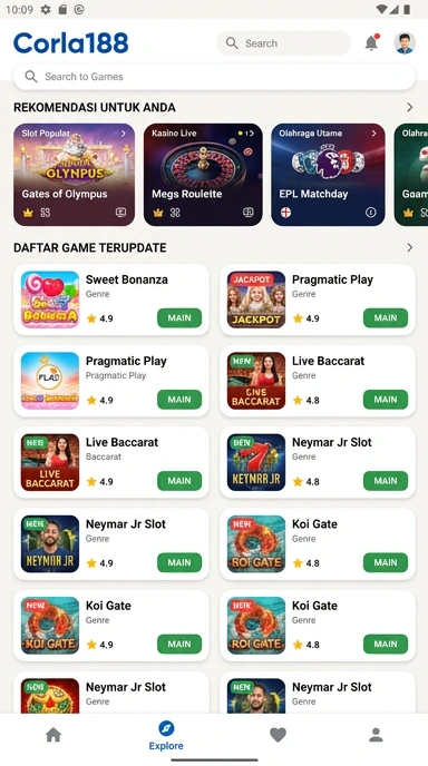 Tampilan katalog aplikasi corla188