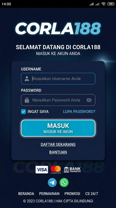 Tampilan halaman login corla188