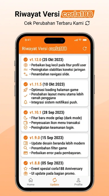 Tampilan riwayat versi corla188